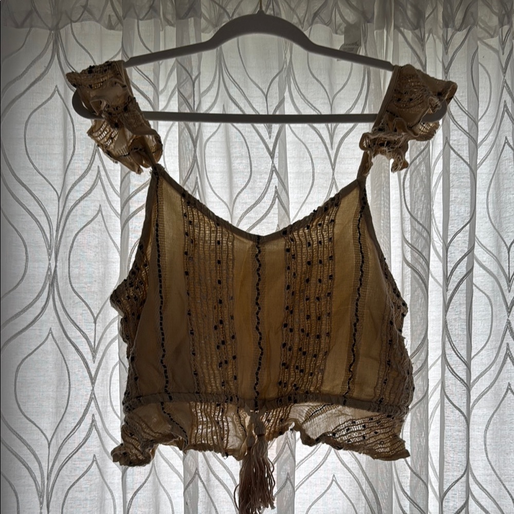Surf Gypsy Brown Ruffled Crop Tank Top